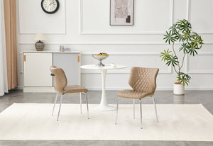 English Elm Dark Oil Waxed Faux Leather Dining Chair Set with Diamond Tufted High Back Metal Legs W3493P444879