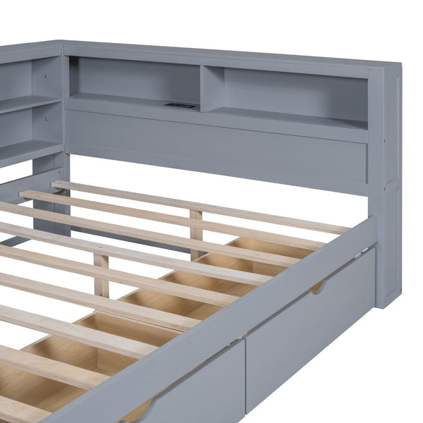 English Elm Wooden Full Size Daybed with 2 Storage Drawers Built-in Usb Charging Modern Frame N733S170505E