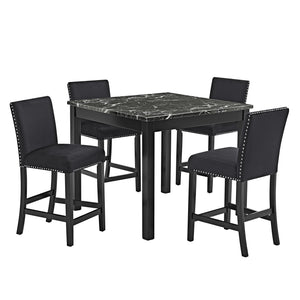 English Elm 5Pc Counter Height Dining Set With Faux Marble Table & Plush Upholstered Chairs For Stylish Dining B011P243216
