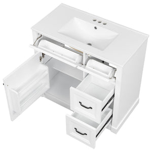 English Elm 36 Inch Bathroom Vanity With Sink – Modern Design, Soft-Close Drawers & Adjustable Storage Shelf, White Finish N725P336549K