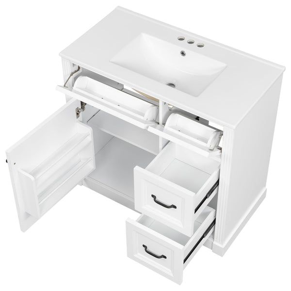 English Elm 36 Inch Bathroom Vanity With Sink – Modern Design, Soft-Close Drawers & Adjustable Storage Shelf, White Finish N725P336549K