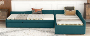 English Elm Upholstered Twin Daybed with Pull Out Trundle Linen Blend Sofa Style Studio Bed Green GX001316AAF