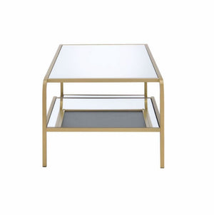 English Elm Astrid Three Tier Mirrored Coffee Table with Gold Metal Frame for Glam Living Rooms B2726P255309