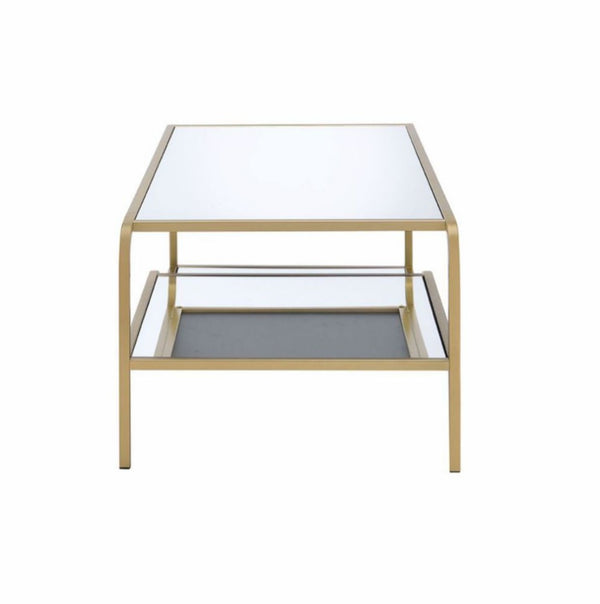 English Elm Astrid Three Tier Mirrored Coffee Table with Gold Metal Frame for Glam Living Rooms B2726P255309