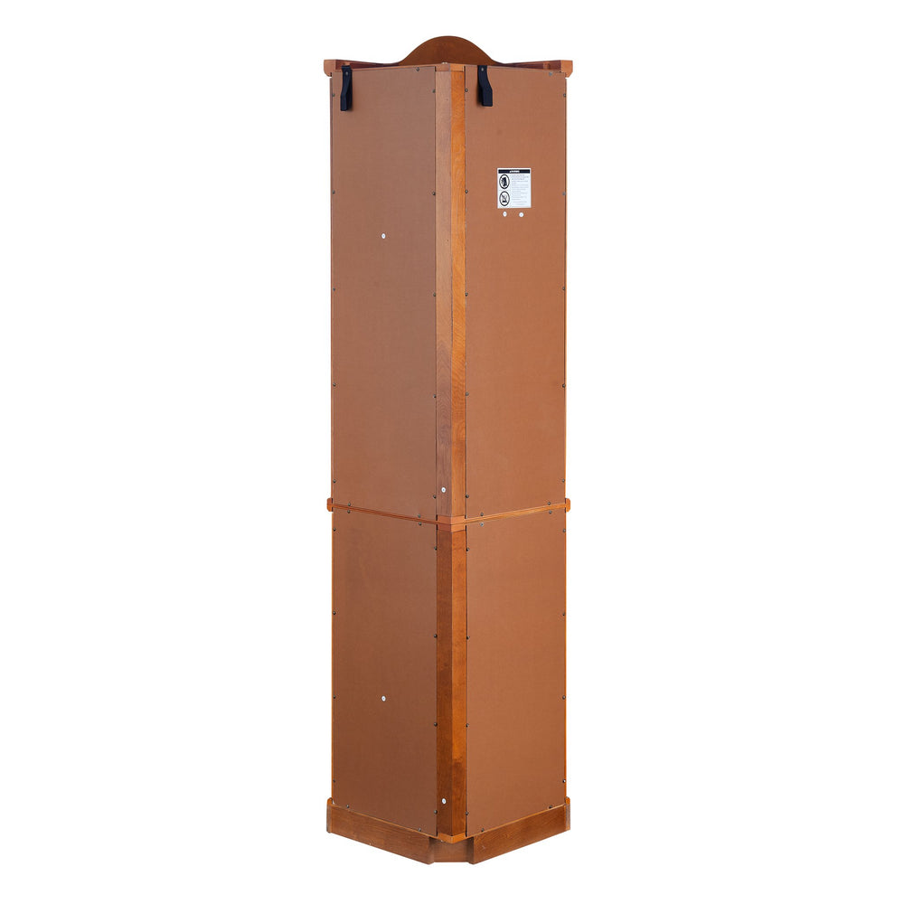 English Elm Lighted Corner Curio Cabinet With Adjustable Shelves & Tempered Glass - Elegant Oak Display Piece W1758P300132