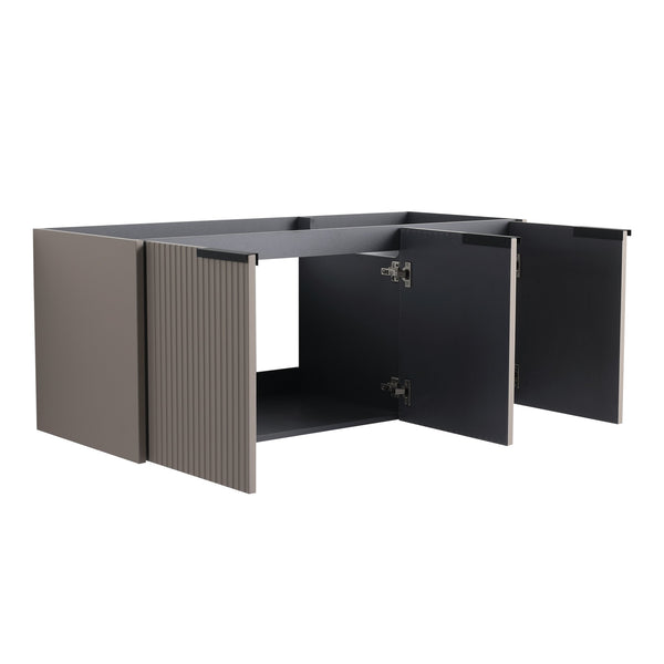 English Elm 48" Floating Bathroom Vanity with 3 Soft-Close Wavy Doors, Plywood, Scratch & Water-Resistant Finish, Dual Handles Included W999P293174