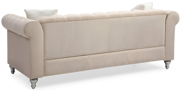 English Elm Raisa Velvet Tufted Sofa with Jeweled Buttons, Nailhead Accents, Pocketed Coil Cushions & Pillows Beige 15 L x 26 W x 34 H B078S00108