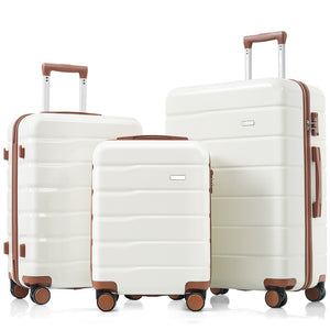 English Elm Premium Abs Hardshell 3 Piece Suitcase Set with Tsa Locks and Spinner Wheels Beige+Brown N726P171340O
