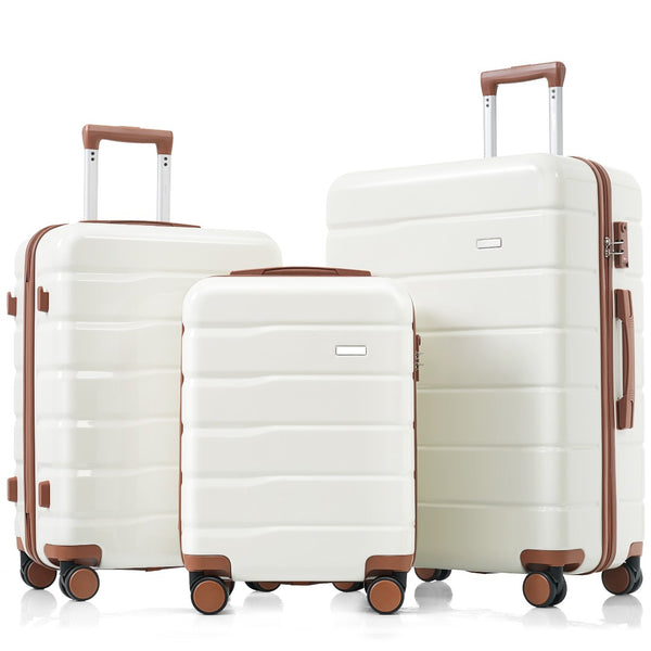 English Elm Premium Abs Hardshell 3 Piece Suitcase Set with Tsa Locks and Spinner Wheels Beige+Brown N726P171340O