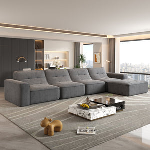 English Elm 143.7" Modern Modular Sectional Sofa Set with Removable Ottoman, Tufted Sparkling Chenille, Deep Seat Comfort Grey W3219S00003