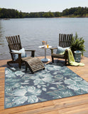 Unique Loom Outdoor Coastal Cicek Machine Made Floral Rug Blue, Ivory/Green/Gray 7' 10" x 7' 10"