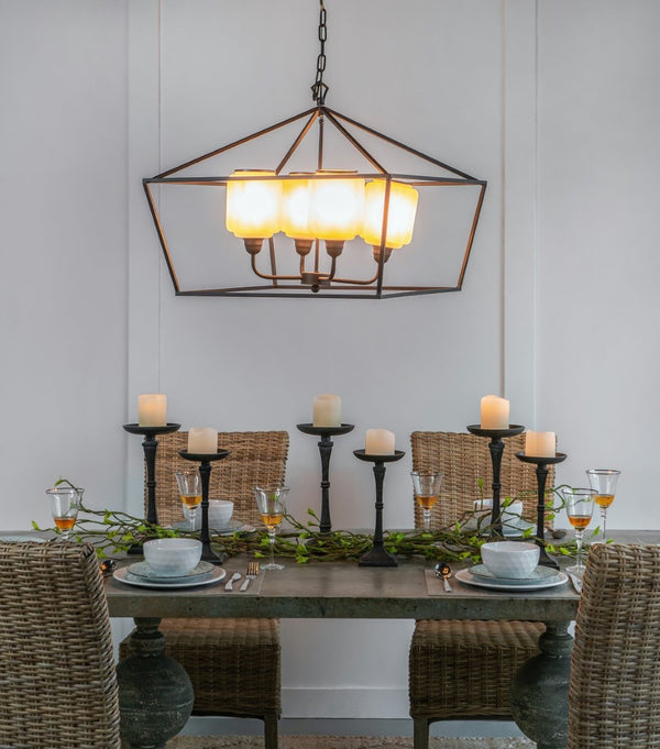 English Elm 26x26x21.9" Matte Black Iron Geometric Chandelier with Opaque Glass for Dining Foyer W2078P411230
