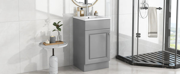 English Elm [video] Compact Sage Green Bathroom Vanity with Ceramic Sink Soft Close Cabinet Grey N759P237932E