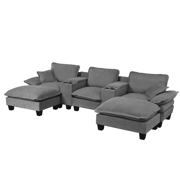 English Elm Modular Cloud Sectional U-shape Chenille Sofa with Storage Ottoman and Usb Charging Grey W3163S00130