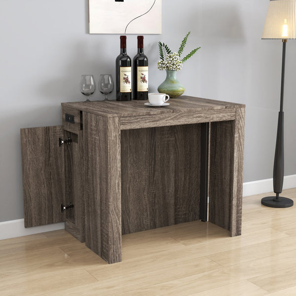 English Elm Modern Expandable Dining Table with Built-In Outlet, 5-Panel Extendable Space-Saving Design for Gatherings Brown W331S00192