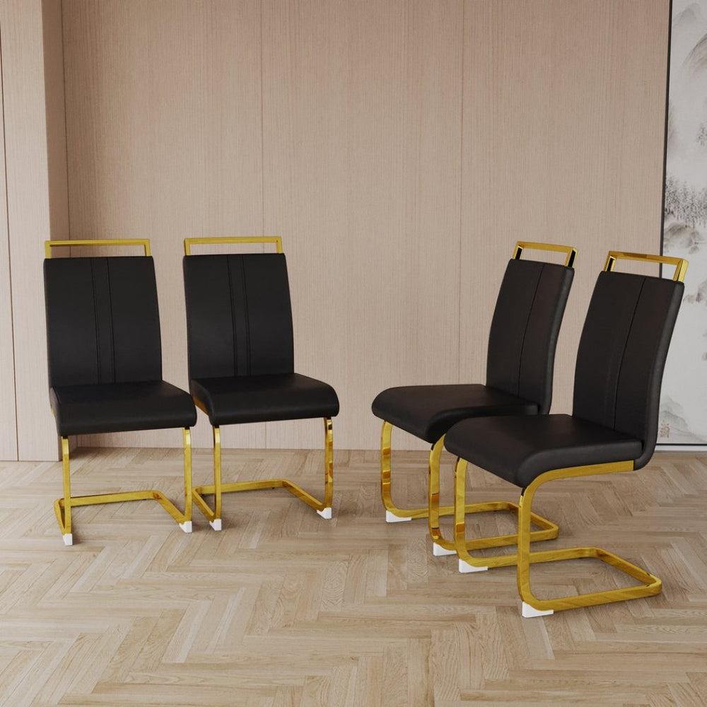 English Elm Modern Black Faux Leather High Back Dining Chair Set with Gold Plated Metal Legs W3732P386859