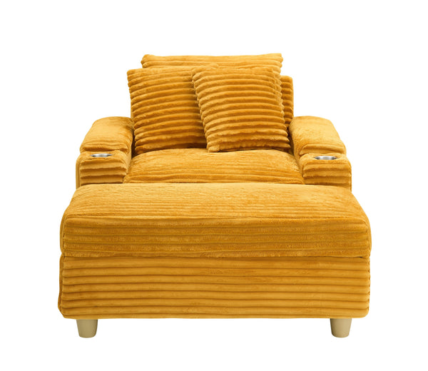 English Elm Orange Corduroy Single Sofa with Ottoman Storage, Built-In Armrest Compartments, Removable Pillow Covers W1658S00140