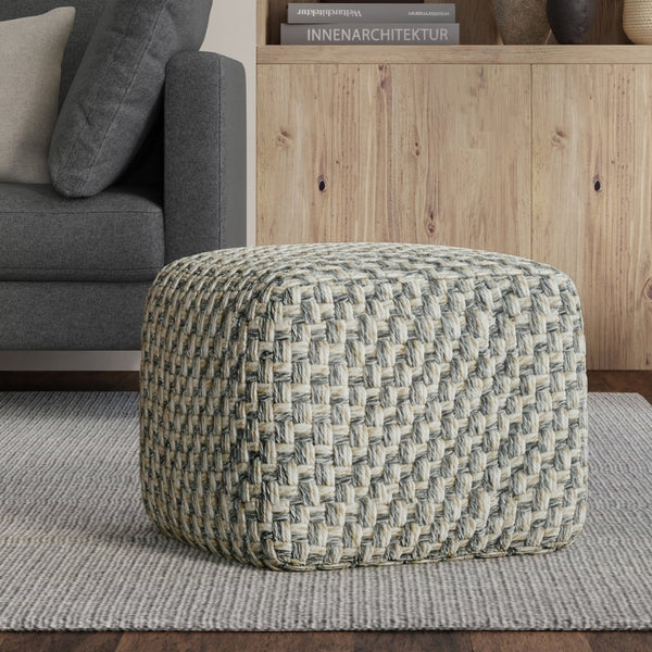 English Elm Beatrix Handwoven Square Pouf Neutral Boho Footrest for Living Room or Bedroom B136P427590