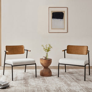 English Elm Jennifer Taylor Home - Kelvin Cream Upholstered Accent Arm Chair with Black Metal Frame, Mid-Back, Compact Comfort B2719P328582