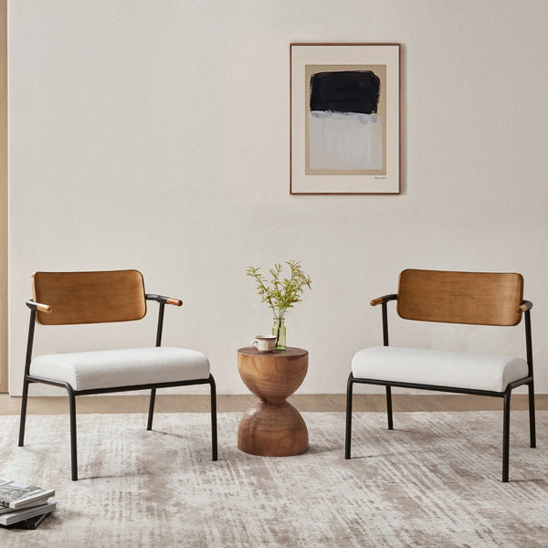 English Elm Jennifer Taylor Home - Kelvin Cream Upholstered Accent Arm Chair with Black Metal Frame, Mid-Back, Compact Comfort B2719P328582