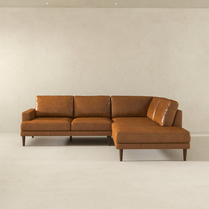 English Elm Ashcroft Furniture - Corbin Tan Leather Right-Facing Sectional Sofa with Built-In Chaise, Solid Eucalyptus Frame, Seats 4 B183S00106