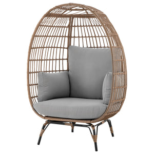 English Elm Spezia Freestanding Egg Chair with Removable Waterproof Cushions, Steel Rattan Frame for Indoors Outdoors Cream+Grey B365P397661
