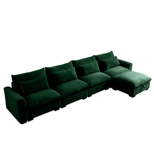 English Elm Large L Shape Sectional Corduroy Sofa with Deep Seats, Storage Ottoman, Ergonomic Support, Modular Comfort for Living Room Green W714S00673