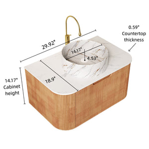 English Elm Dina 30" Floating Bathroom Vanity With Soft-Close Drawer, Ceramic Basin & Striped Woodgrain Finish W2615S00449