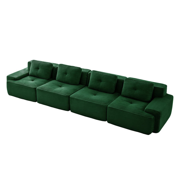 English Elm 153" Modern Modular Sectional Sofa - Plush Corduroy 4-Seater With Ergonomic Deep Seats & Anti-Slip Design W714S01489