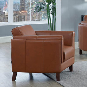 English Elm Maui Top-Grain Leather Chair - Brown Genuine Leather, Pocket Coil Cushions, Kiln-Dried Wood Frame Durable Comfort B2705P211702