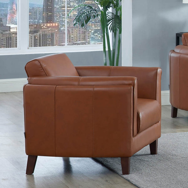 English Elm Maui Top-Grain Leather Chair - Brown Genuine Leather, Pocket Coil Cushions, Kiln-Dried Wood Frame Durable Comfort B2705P211702