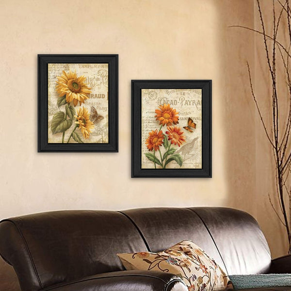 English Elm "flowers Collection" Ed Wargo 2 Panel Botanical Framed Canvas Art for Modern Walls B06786798