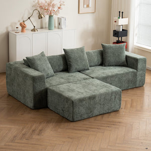 English Elm Modular L-Shaped Lounge Chair & Cloud Sofa In Green Chenille - Soft, Deep Seating, No Assembly Needed W2012S00011