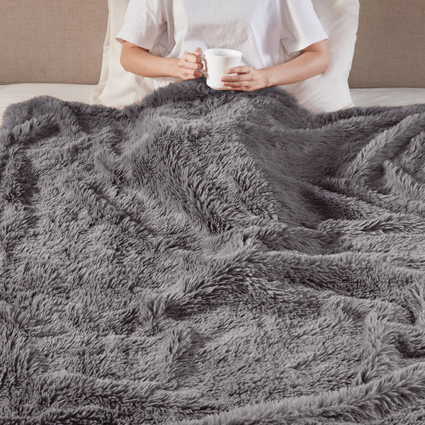 JLA Home Madison Park - Faux Fur Throw 50x60" Madison Park Haven Plush Long Faux Fur with Velvet Reverse, Machine Washable, Oeko-Tex Certified Luxe MP50-8242