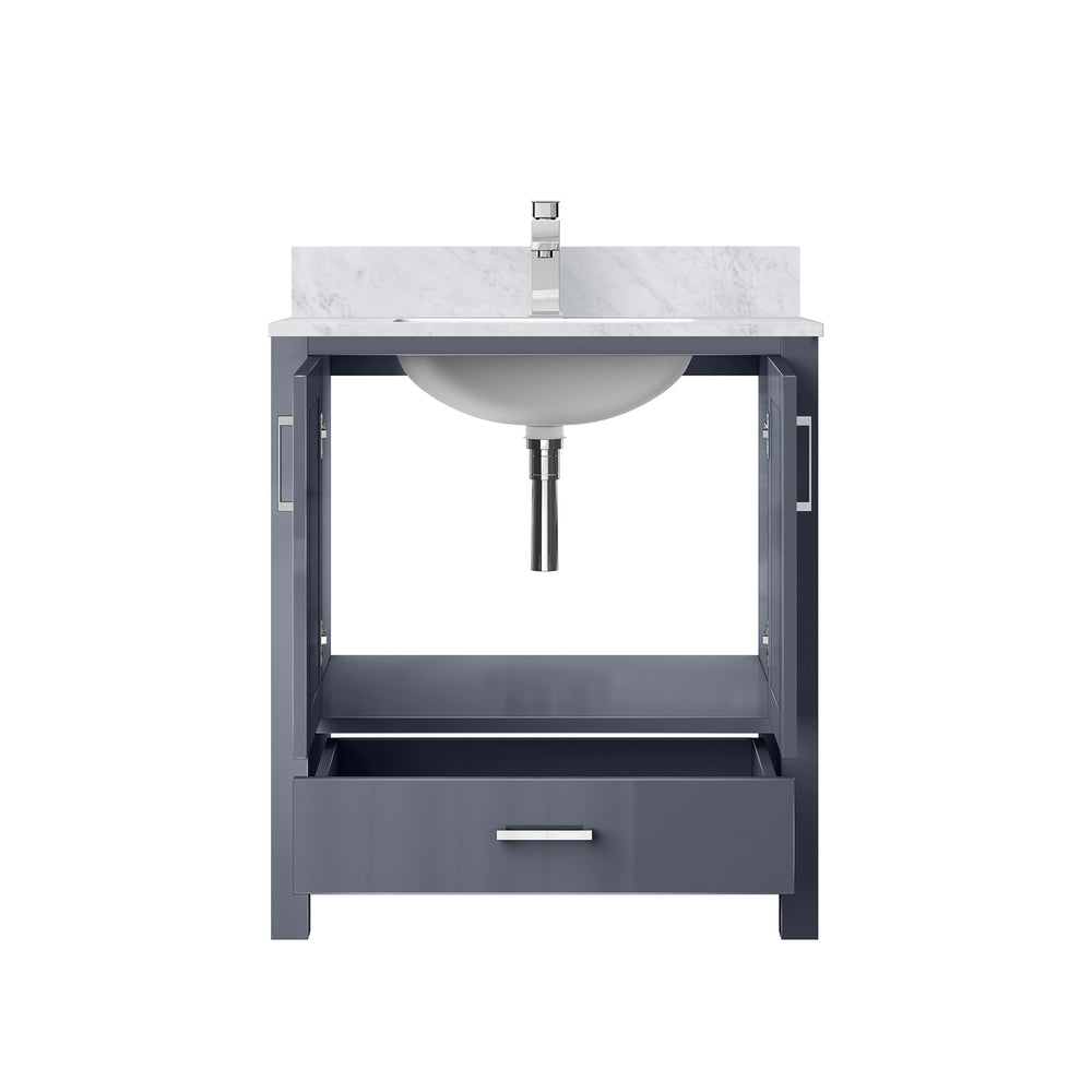 English Elm Dark Grey 30" Bath Vanity with Carrara Marble Top, Soft-Close Drawer, Chrome Faucet, Storage Slate B2731P258999