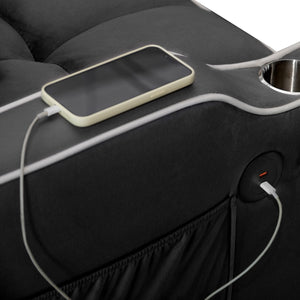 English Elm Convertible Single Chair Bed with Foldable Computer Desk, USB Charging, 3-in-1 Recliner to Bed Comfort Black W2941P325521