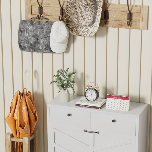 English Elm Shoe Cabinet Slim Steel Entryway Organizer with Flip Compartments and Retro White Finish T2398P413025