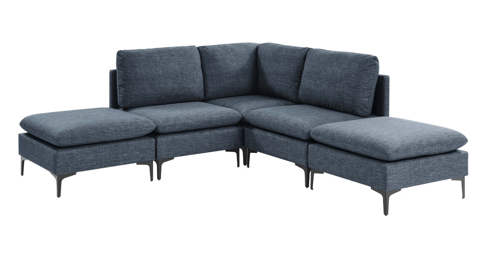English Elm Linen Upholstered Sectional Sofa with Black Metal Legs Mid-century Modern Living Room Dark Blue B2748S00121