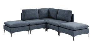 English Elm Linen Upholstered Sectional Sofa with Black Metal Legs Mid-century Modern Living Room Dark Blue B2748S00121