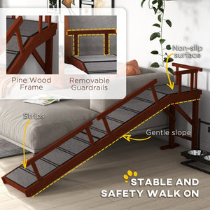 English Elm Wooden Pine Dog Ramp with Guardrails and Carpet Tread for Beds or Sofas T3971P406550