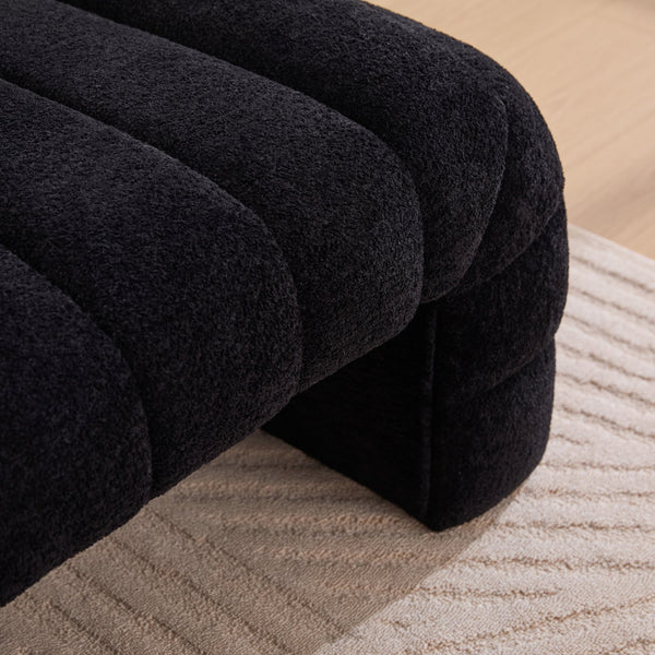 English Elm 69.7"Wide Modern Upholstered Armless Bed Bench with Channel Tufting, Chenille Sofa Daybed for Living Room Black W3098P308774