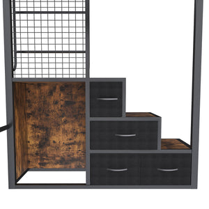English Elm Full Loft Bed with Desk, 4 Cabinets & Staircase Storage — Metal Frame, Built-In USB/Outlets, Space-Saver Black W2700S00061