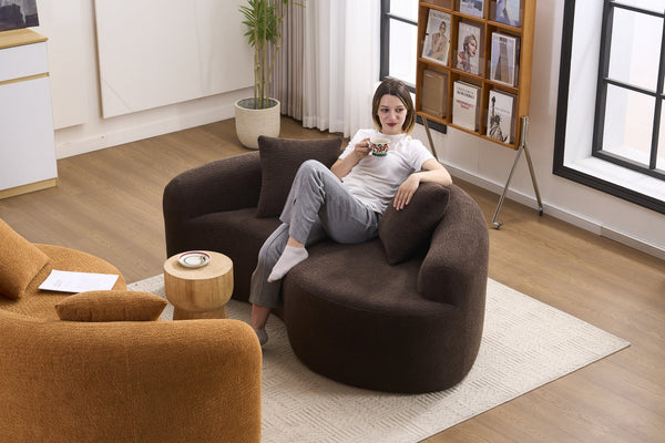 English Elm LY-042 Ergonomic Dual-Depth Loveseat Sofa, Brown Chenille, Zen Modular Design, 400 lb Capacity W2231P329732