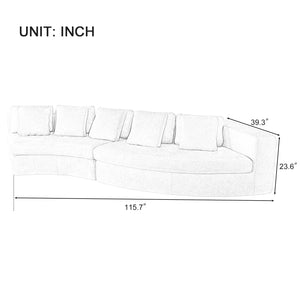 English Elm U_Style Pure Foam Modular Sofa 115.7" Curved 4-Seater with Chenille Jacquard Fabric, Plush Comfort Beige WY000451AAA