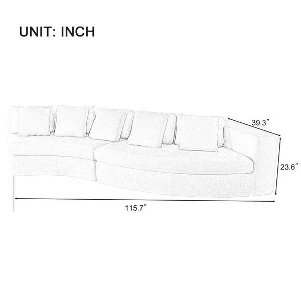 English Elm U_Style Pure Foam Modular Sofa 115.7" Curved 4-Seater with Chenille Jacquard Fabric, Plush Comfort Beige WY000451AAA