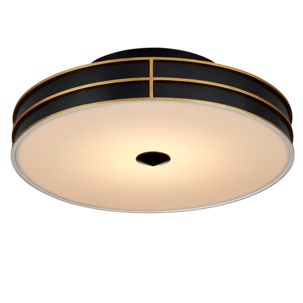 Fielding Modern Black Flush Mount Light Fixture with Gold Accents & LED Diffuser for Glam Spaces