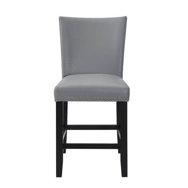 English Elm 2pc Counter Height Upholstered PU Chairs with Chrome Nailhead Trim and Footrest, Stylish Pub Seating Gray 43 L x 21.25 W x 15.25 H B011P286894