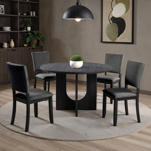 English Elm Contemporary Round Pedestal Dining Set with Upholstered Chairs for Modern Interiors Dark Gray B2741S00780