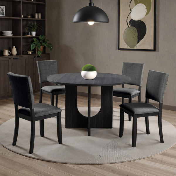English Elm Contemporary Round Pedestal Dining Set with Upholstered Chairs for Modern Interiors Dark Gray B2741S00780