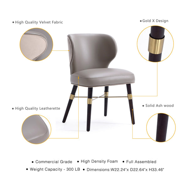 English Elm Strine Wood Upholstered Dining Chair Dark Taupe - Velvet & Leatherette, Gold Criss-Cross Base, 300lb Capacity B365P397786
